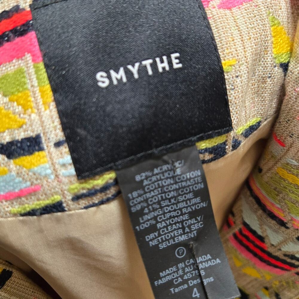 Smythe Tuxedo Stripe Multicolor Tribal Jacquard Blazer Size 4 - Picture 7 of 8